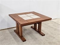 TEAK  TABLE WITH TILE CENTER - 29.25" SQ. X 18" H