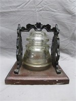 Vintage Glass Insulator/Bell On Wooden Base