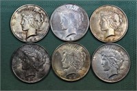 6 1923 US Peace type silver dollars