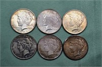 6 US Peace type silver dollars: (4) 1924, 1925, 19
