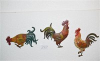 3 Metal/Tin Lightweight Rooster Wall Hangings