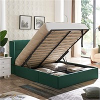 Full Upholstered Platform Bed Frame with Wingback