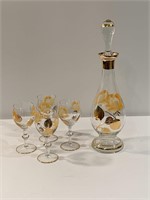 Art glass decanter with Gold floral design