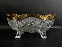 Pressed glass, gold edged sides bowl.  ridged