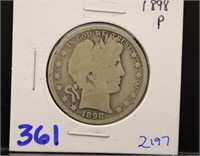 1898 SILVER BARBER HALF DOLLAR COIN