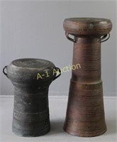 Two Bronze African Drum Tables