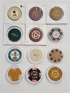 12 Various Cased Or Sleeved Casino Chips
