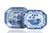 TWO CHINESE EXPORT BLUE & WHITE PLATTERS