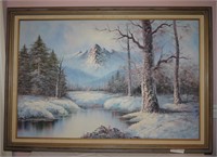 Oil on Canvas Winter Landscape by Bradley, 29" x
