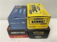 Mixed boxes of 30 carbine ammo. -4 boxes of 50rds/