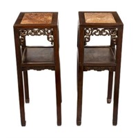Pair of Antique Chinese Carved Marble-Top Tables.