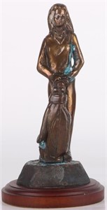 CAST BRONZE LEANING GOLFING WOMAN UNSIGNED