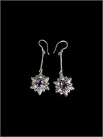 Amethyst and Sterling Flower Drop Earrings