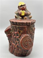Vtg. McCoy Ceramic Cookie Jar- Log w/ Monkey Lid