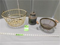 Egg basket, strainer and cream pail (reproductions