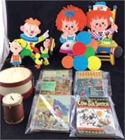 Vintage Child's Room Wall Items, Booklets, Drums