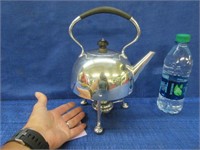 old silver plated tea kettle on stand - atkin bros