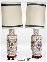 Chinoiserie Asian Pierced Ceramic Dragon Lamps