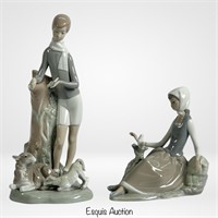 Lladro Porcelain Figurines- Boy with Lambs & Girl
