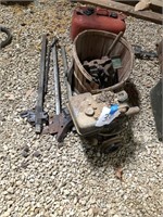 Parts motor, boat anchor, boat gas tank, and misc