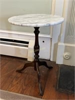 Antique Wood and Marble Round Accent Table,