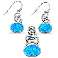 Sterling Silver Blue Opal Created Set