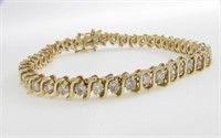 14K YG Bar Link Diamond Tennis Bracelet, 4CT!