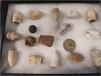 Civil War Relics, shells,button, bullets in