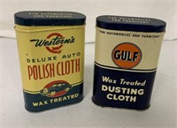 Western's & Gulf polish and dusting cloth cans