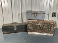 2- Metal tool boxes, 1-plastic tool box, light