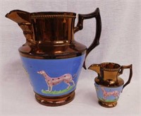 1860's copper lustre English water pitcher, 9.75"