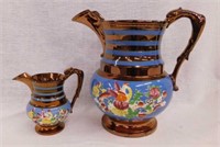 1860's copper lustre English water pitcher, 8"