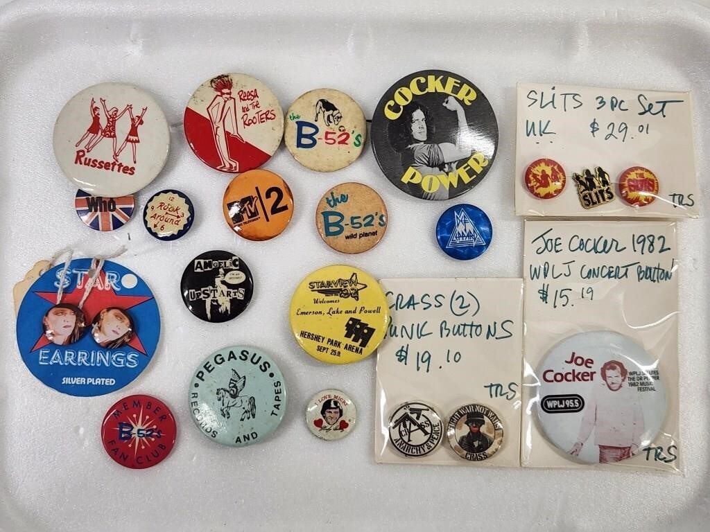 ASSORTED LOT OF ROCK N ROLL PINBACK BUTTONS