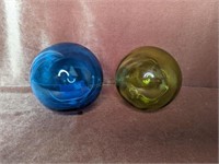 (2) Glass Floats - Green & Blue