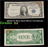 1935D $1 Blue Seal Silver Certificate Grades f, fi