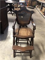 Vintage Wood Hi-Chair with Cane Seat & Back