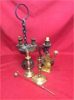 Misc. Candlestick Holders And Brass Snuffer