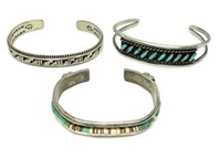 Lot of 3 Native American Indian Bangle Bracelets.