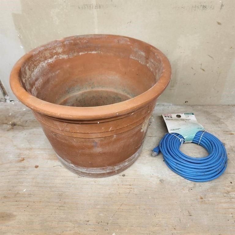 Clay Flower Pot & Unused 50' Network Cable