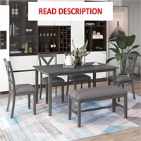6 Pieces Dining Table Set  Wood Rectangle
