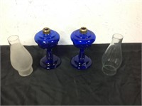 2 COBALT BLUE OIL LAMPS