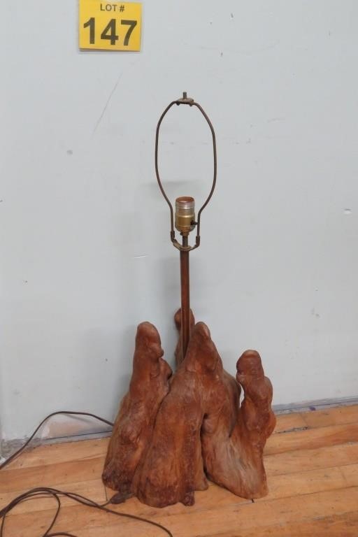 Vtg Wood Burl Table Lamp - Rustic 29" Tall