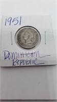 1951 Dominican Republic 5 Centavos Gramos Coin