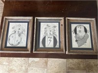 LOT OF 3 LEFT HAND NATIVE AMERICAN DRAWINGS