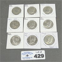 (9) 1965-1969 40% Silver Clad Kennedy Halves