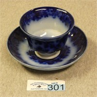 Early Flow Blue Cup and Saucer
