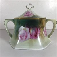 PORCELAIN COVERED JAR HAND PAINTED ROSES