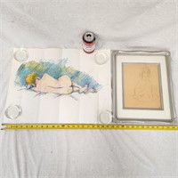 Artist Signed Nude Sketches Pencil & Pastels