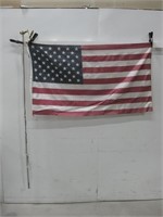 59"x 33" USA Flag W/73" Pole & Two Toppers