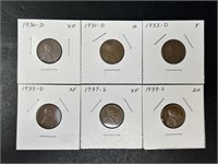 1930's D, S Lincoln Cents Very Nice (6 coins)